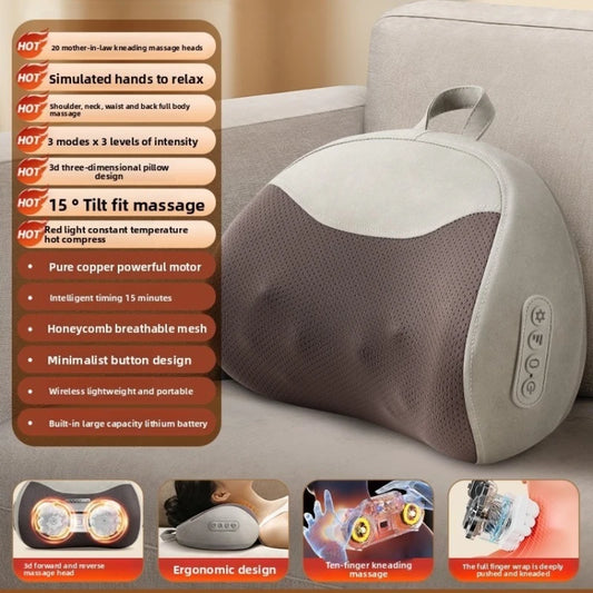 Electric Cervical Massage Bed Pillow Shiatsu Neck Shoulder Relaxation 3D Deep Tissue Kneading Waist Legs Ideal For Home Office