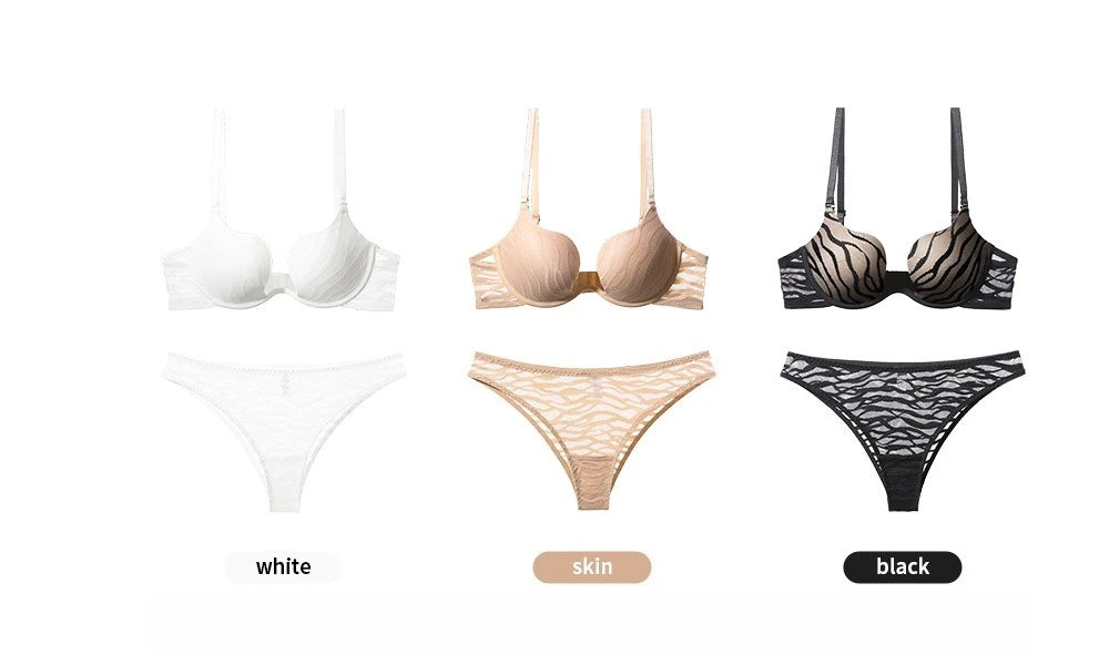 Womens U Shaped Underwire Push Up Bra and Brief Set