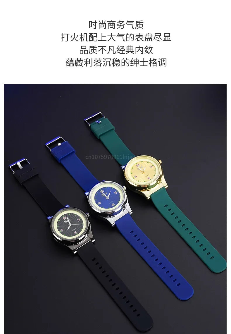 Night Light Watch Windproof True Dial Tungsten Wire Lighter Flameless Multif-unctional Luminous Watch Lighter Men's Gift