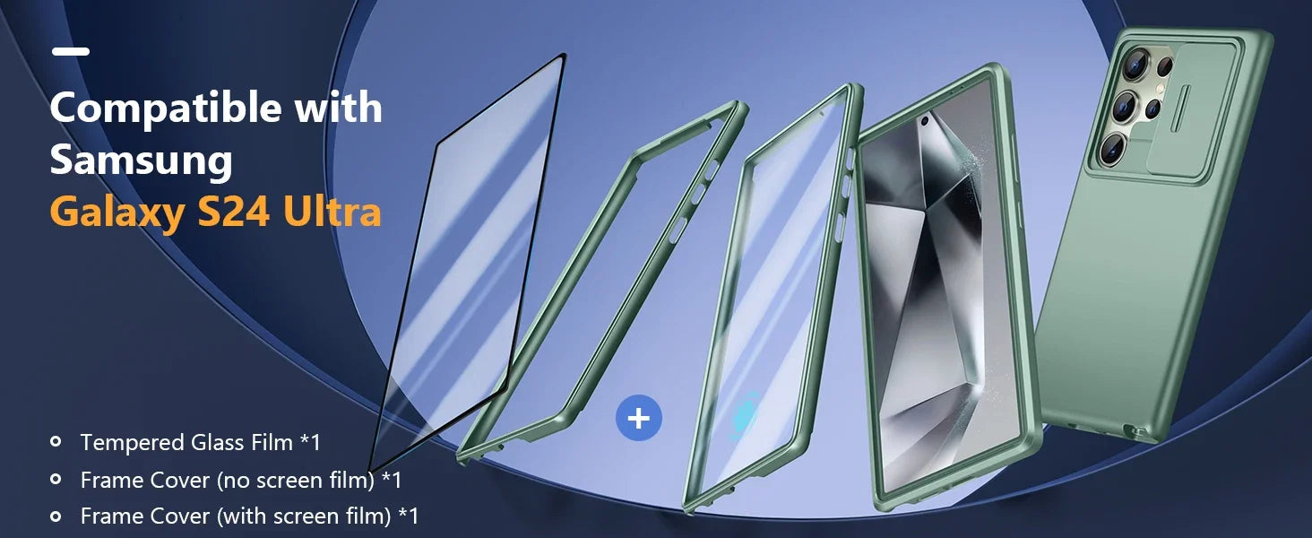 For Samsung Galaxy S24 Ultra Case with Camera Cover Screen Protector Military Drop Protection Shockproof Slim Matte Phone Case