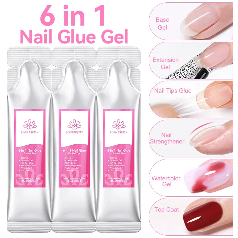 15g 6 IN 1 Nail Glue Gel Refilled Package Extension Building Strengthen Nail Gel Semi Permanent False Nail Tips Gel