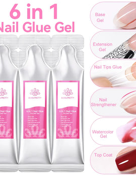 15g 6 IN 1 Nail Glue Gel Refilled Package Extension Building Strengthen Nail Gel Semi Permanent False Nail Tips Gel