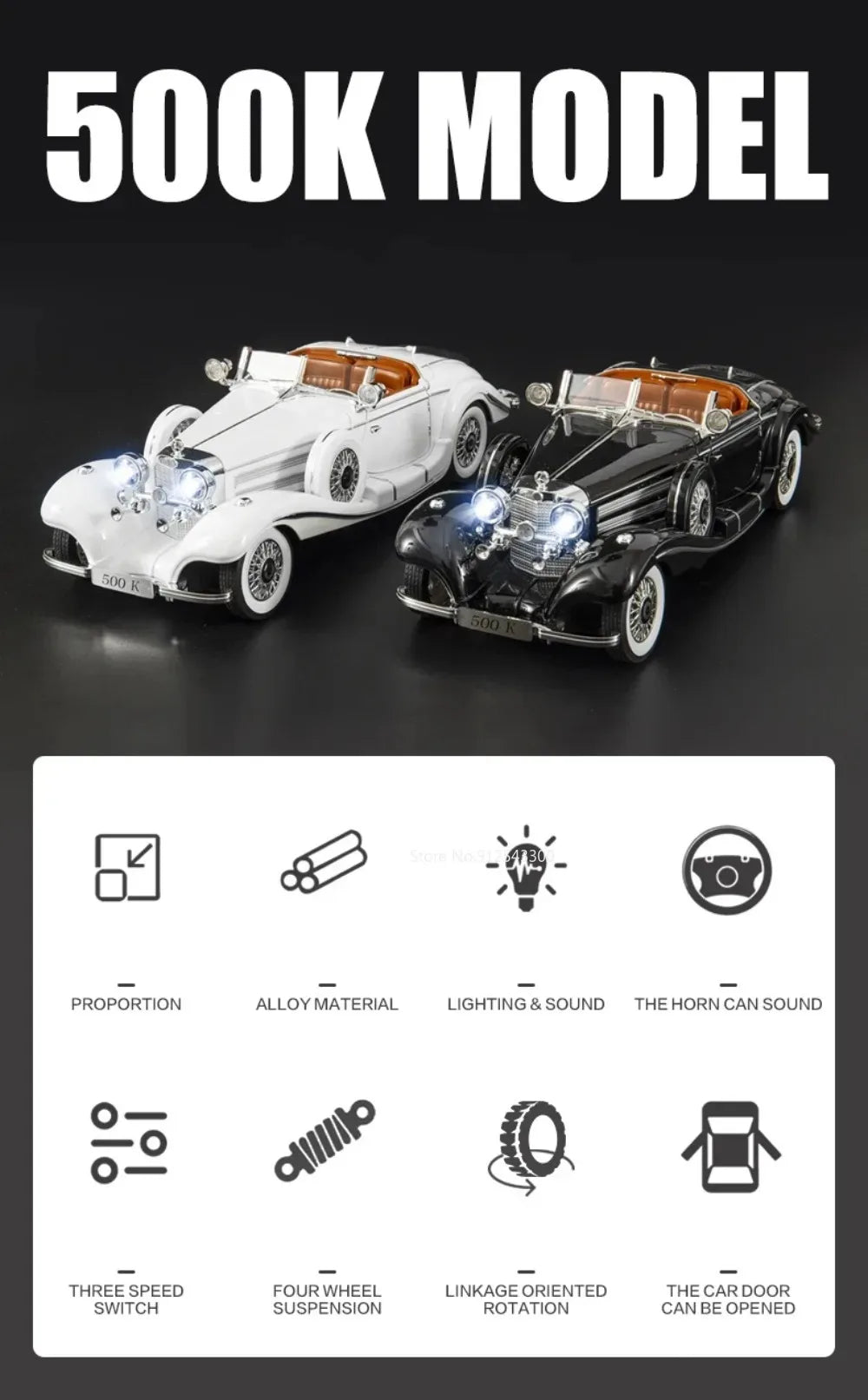 Large Size 1:18 G63 500K Sports Car Model Toy Music Light Doors Opened Alloy Vehicle Models Decorative Ornament Collection