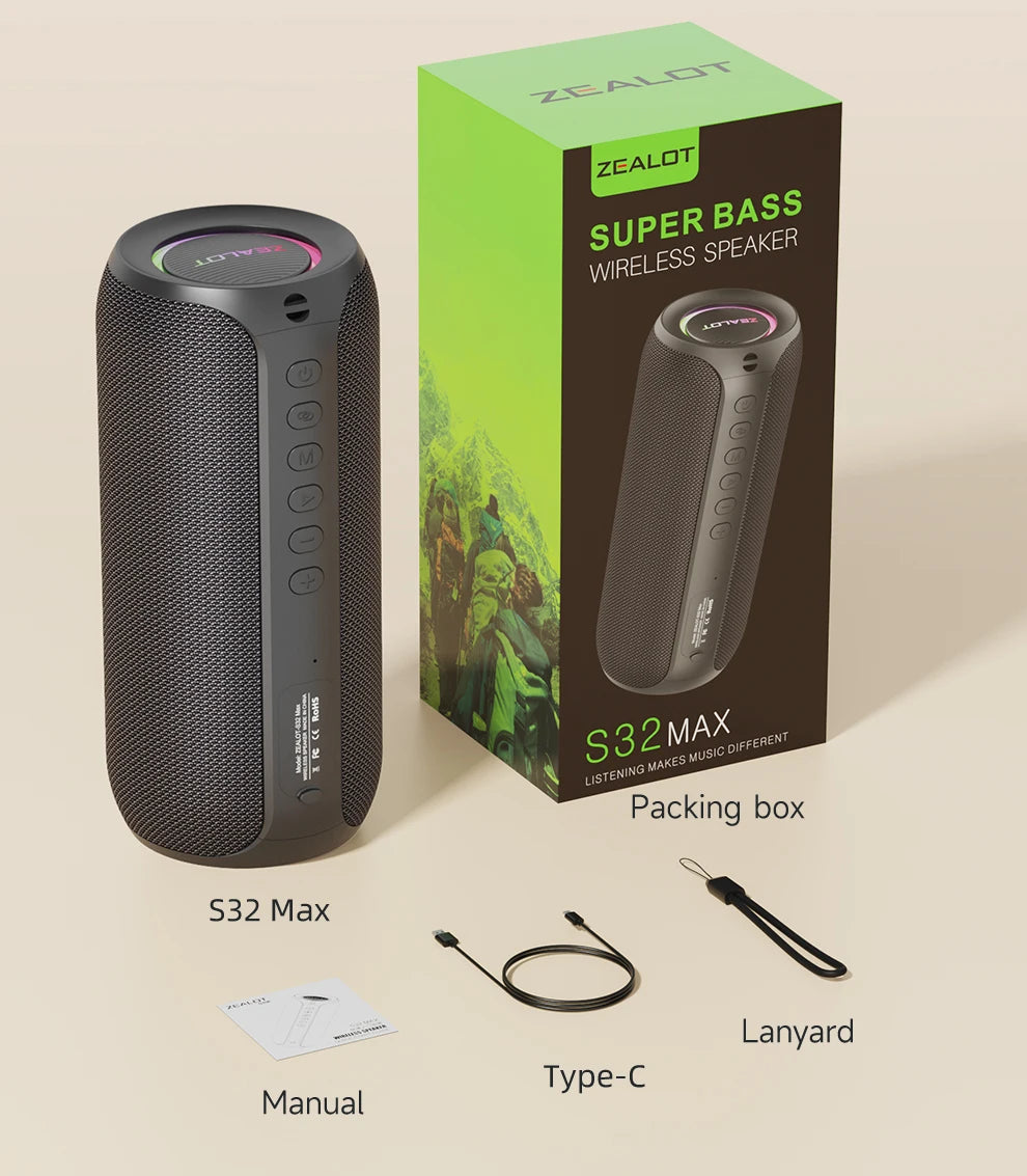 Portable Bluetooth Speaker, IPX5 Waterproof, Powerful Sound Box, Outdoor Stereo Bass, Music Track Speaker, 20W