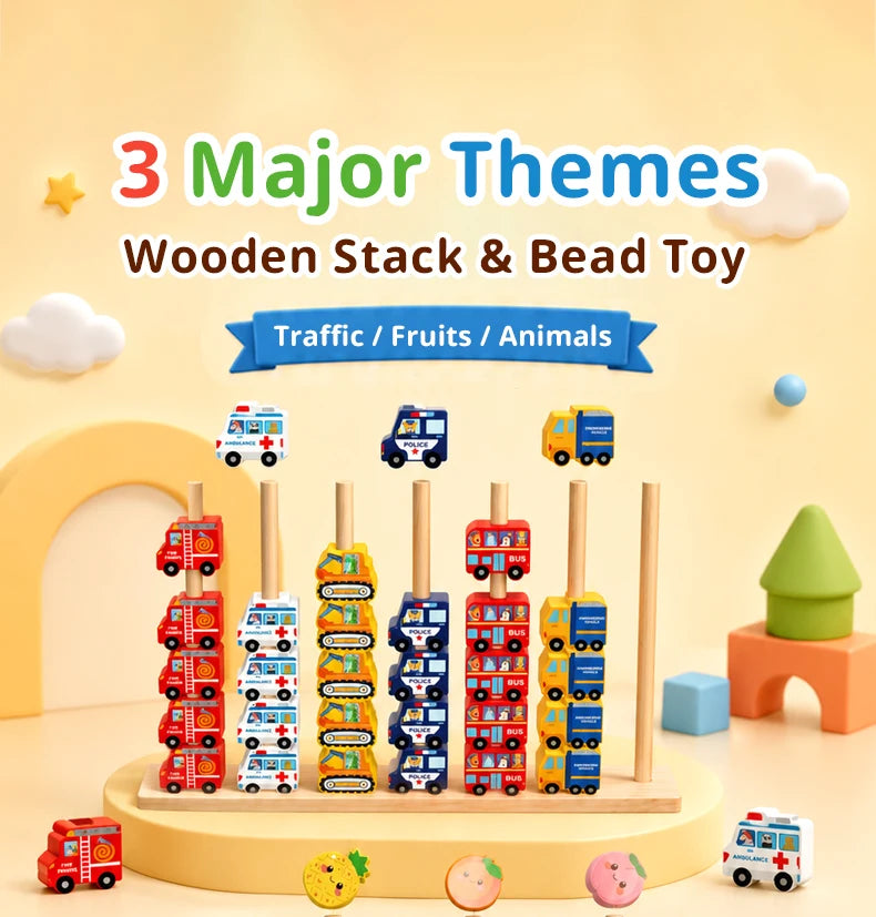Wooden Colour and Shape Matching Pillar Bead Puzzle