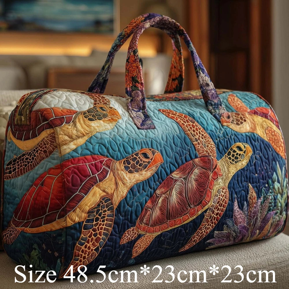 Quilted Sea Turtle Beach Tote Bag Colorful Travel Bags for Men Women Lightweight Weekender Carryall Bag for Vacation & Summer