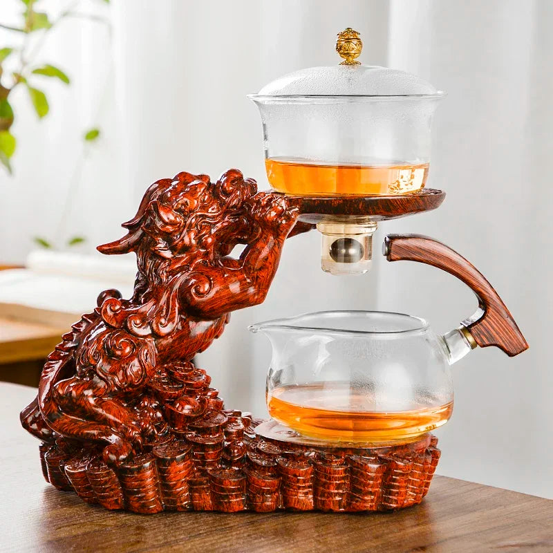Golden Dragon Glass teacup set light luxury home  full semi-automatic tea set Kung Fu teapot