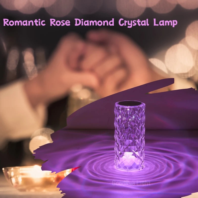 LED Round Crystal Table Lamp Touch Remote Control RGB Romantic Rose Color Changing