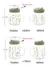 600/780ml Grass Pattern Mug With Straw And Lid Glass Tumbler With Graduated Heat Resistant Cup For Coffee Milk Drinkware