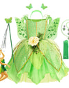 Girls Tinker Bell Costume Halloween Costume Green Fancy Dress Fairy Princess Cosplay Carnival Party Costume