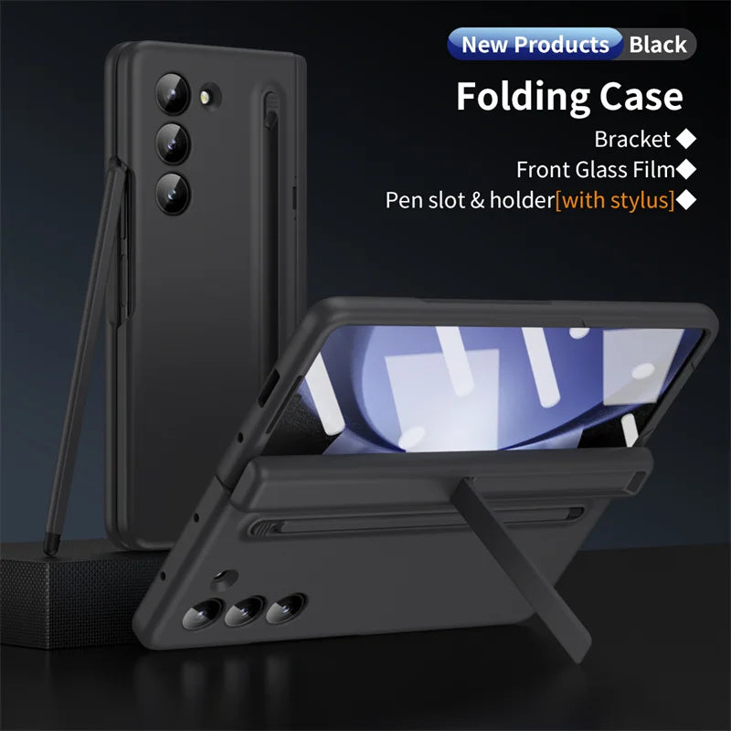 Hard PC Armour Hinge Bracket Fold5 Protection Cover for Samsung Galaxy Z Fold 6 5 4 3 With Pen Holder Slot Screen Protector Case