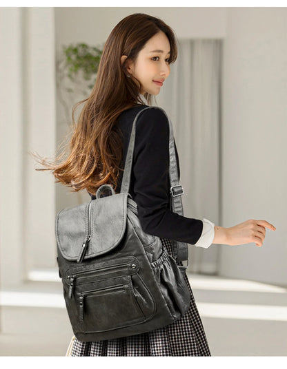 Soft Leather Backpacks High Capacity Female Back Pack Casual Travel Ladies Bagpack