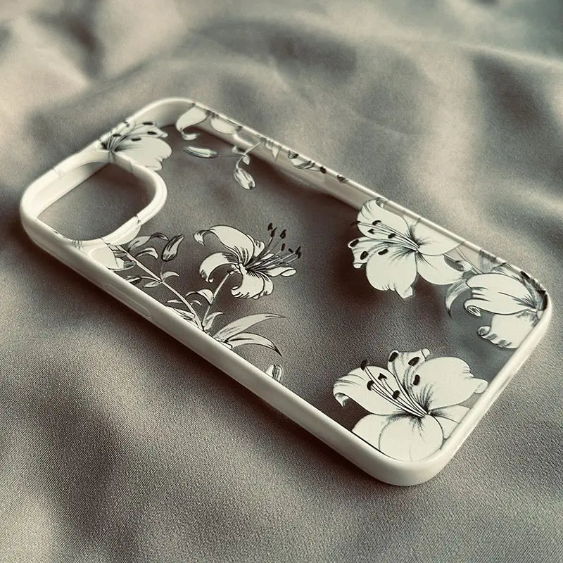 Transparent Lily Flower Floral Case For iPhone 16 15 14 Pro Max 14 Plus Mini Acrylic Clear Funda Cover