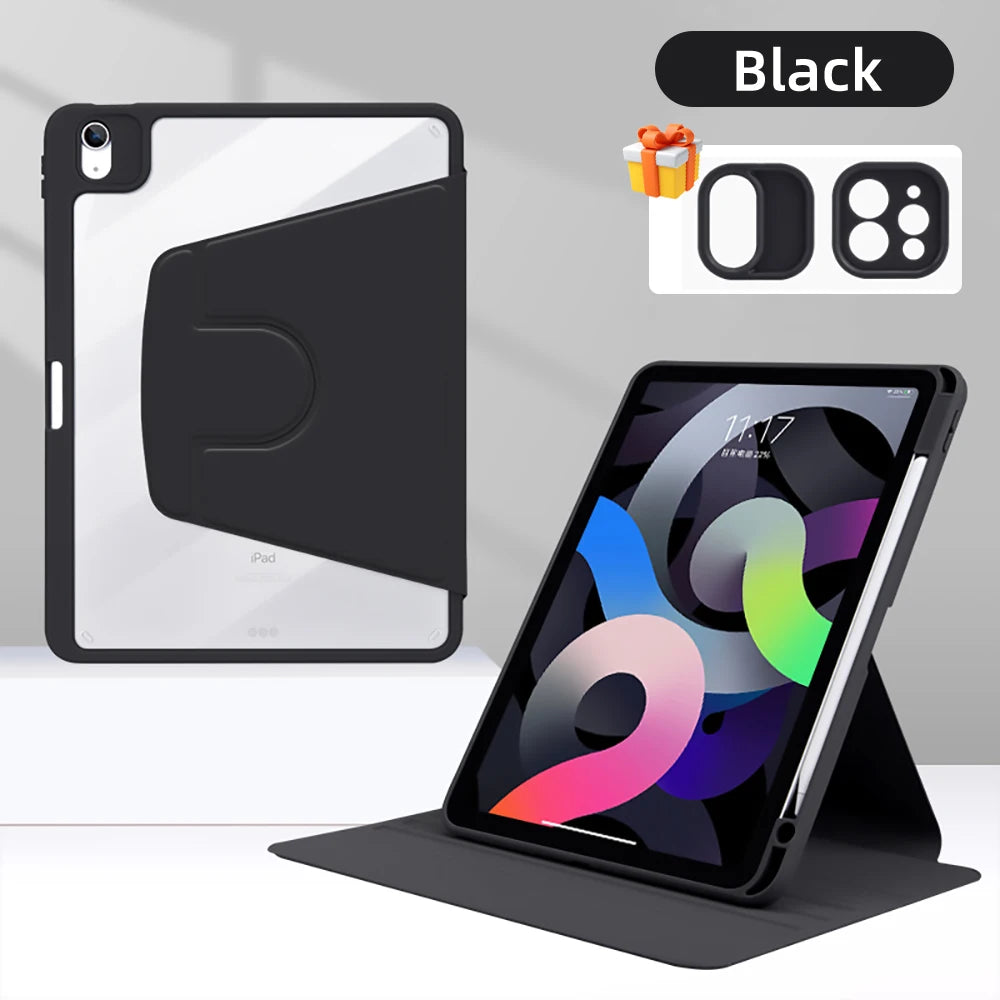 For Tablet iPad Pro 11 Case For Pro 12.9 Air 5 4 10.9 iPad 10th 7/8/9th Generation Mini 6 360° Rotatable Transparent Back Cover
