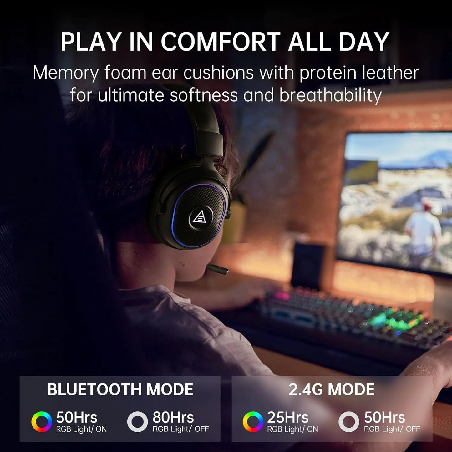 EKSA MaKo BT Bluetooth Gaming Headset Over Ear 2.4GHz Wireless Headphones Gamer 20ms Low Latency With Mic for PC/PS4/PS5