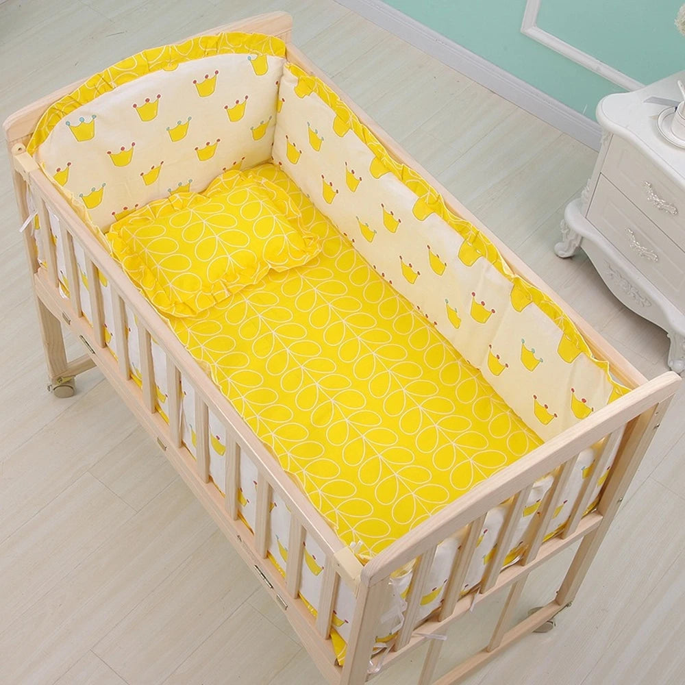6-Pcs Cotton Nursery Crib Bedding Set – Unisex  Set with 4 Bumpers, Mattress & Pillow
