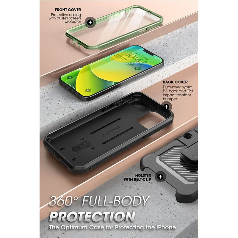 For iPhone 14 (2022)/For iPhone 13 (2021) 6.1" Case UB Pro Full-Body Rugged Holster Cover with Built-in Screen Protector