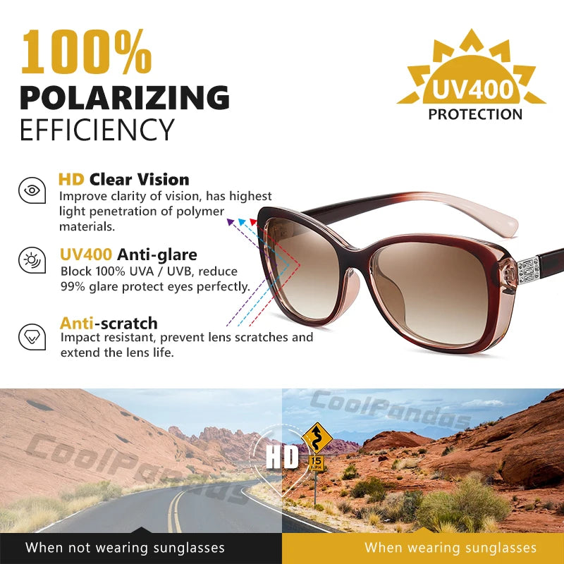 Diamond Gradient Polarized UV400 Square Sunglasses for Women Driving Travel Glasses