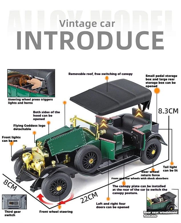 1:24 Rolls Royce Phantom I 1925 Luxury Classic Retro Sedan Alloy Diecast Model Car Home Trendy Toys Ornaments Birthday Present