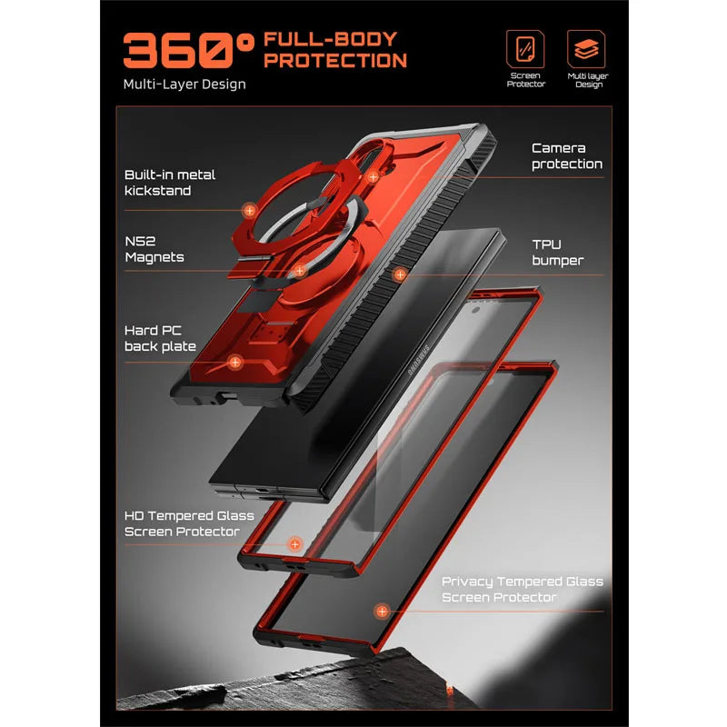 Full Body Rugged Phone Case with Magnetic Ring Kickstand and HD Clear and Privacy Screen Protectors for Samsung Galaxy Z Fold 8 Ultra