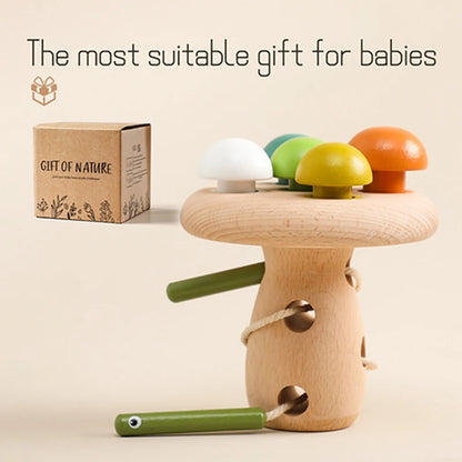 Wooden Baby Montessori Thread Toy Cartoon Mushroom Simulation Toys Natural Building Blocks Place Toys Room Decoration Baby Gifts