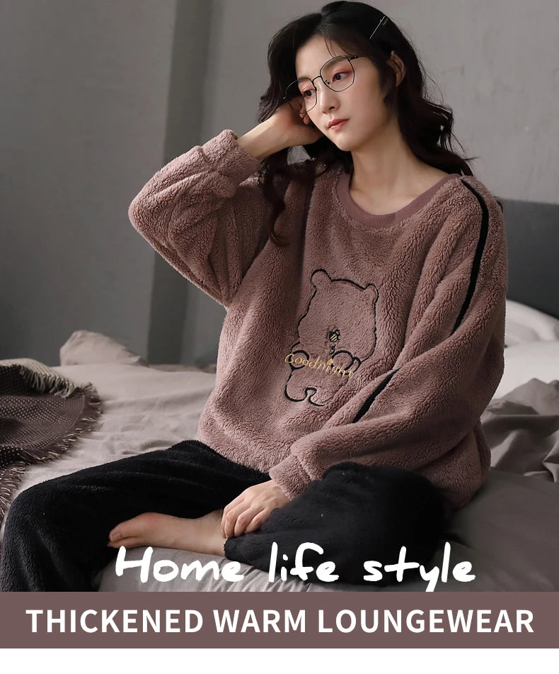 Women’s Winter Flannel Pajama Set – Warm, Thick Coral Fleece 2-Piece Loungewear