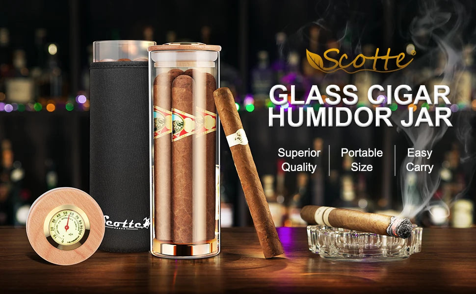 Scotte-Cigar Case Humidor Gift Box, Humidor, Humidor, Humidor, Hygrometer, humidifier Travel Cigar Tube for 4 to 5 Cigars