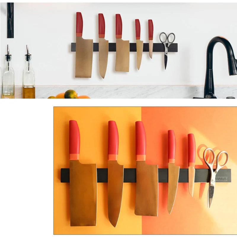 Knife Bar Strip Black Kitchen Knife Rack Scissors Utensil Storage Organizer Knife Holder Wall Mount  Knife Stand