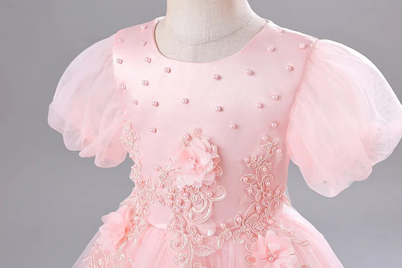 Princess Dress for Girls Elegant Long Tulle Gown  Flower Girl Wedding Dress, Birthday Party Gown, Pageant Costume