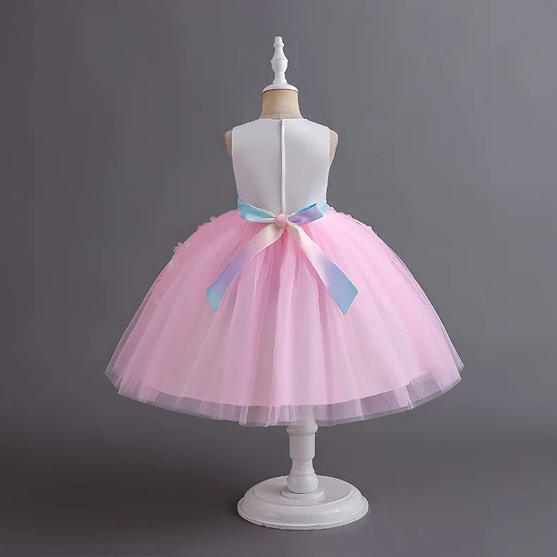 Unicorn Princess Dress for Girls - Magical Rainbow Tulle Ball Gown  Flower Girl Birthday Party Dress