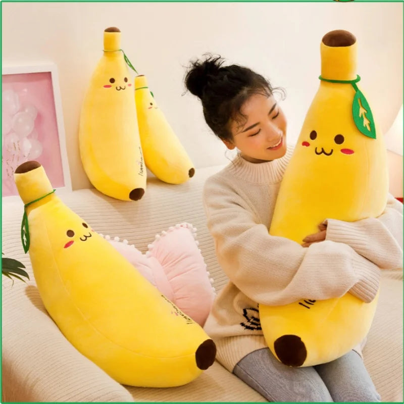 Cute Long Strip Banana Stuffed Body Pillow Cartoon Expression Plush Cushion Sofa Bedroom Bananas Throw Pillow Home Decoration