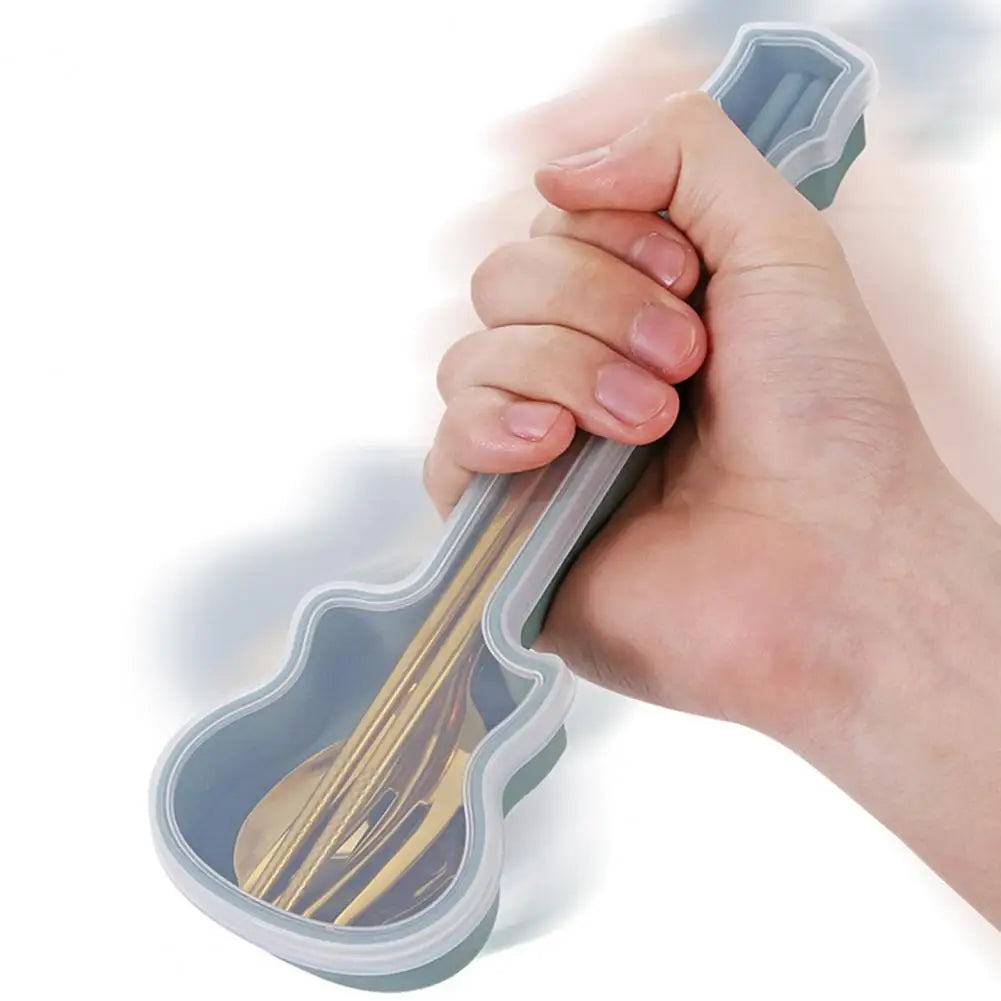 2/3Pcs Cutlery Set Fork Spoon Chopsticks Dinnerware Set 304 Stainless Steel Portable Travel Flatware Guitar Box