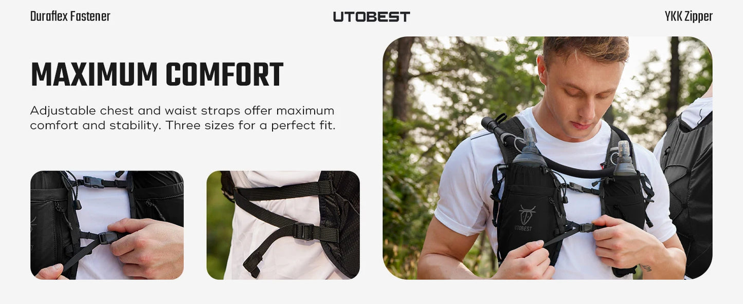 Trail Running Backpack 10L Ultra Lightweight Hydration Vest with 2L Water Bladder for Outdoor Hiking Cycling Marathon