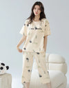 2-Pcs Women’s Cotton Pajama Set – Breathable Short Sleeve Summer Sleepwear with Cute Prints