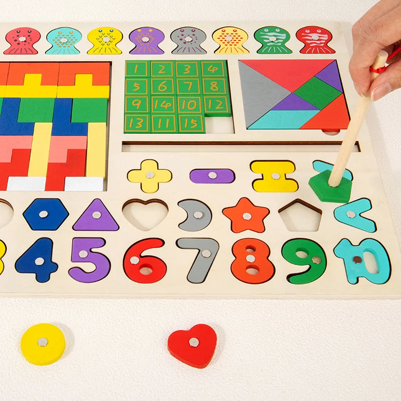 Montessori Wooden Educational Shape and Number Matching Puzzle Board