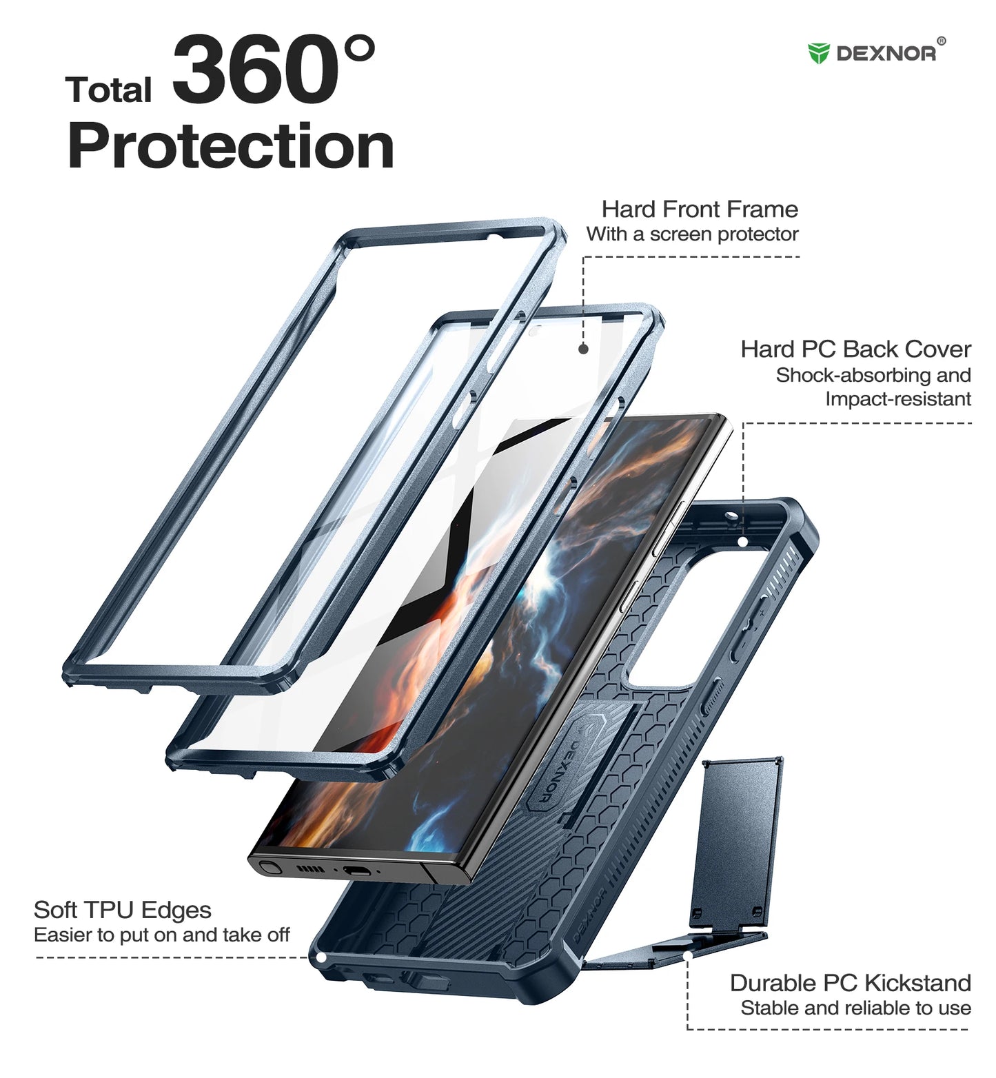 for Samsung Galaxy S23 Ultra Case Full Body Heavy Duty Military Grade Protection Built-in Screen Protector and Kickstand