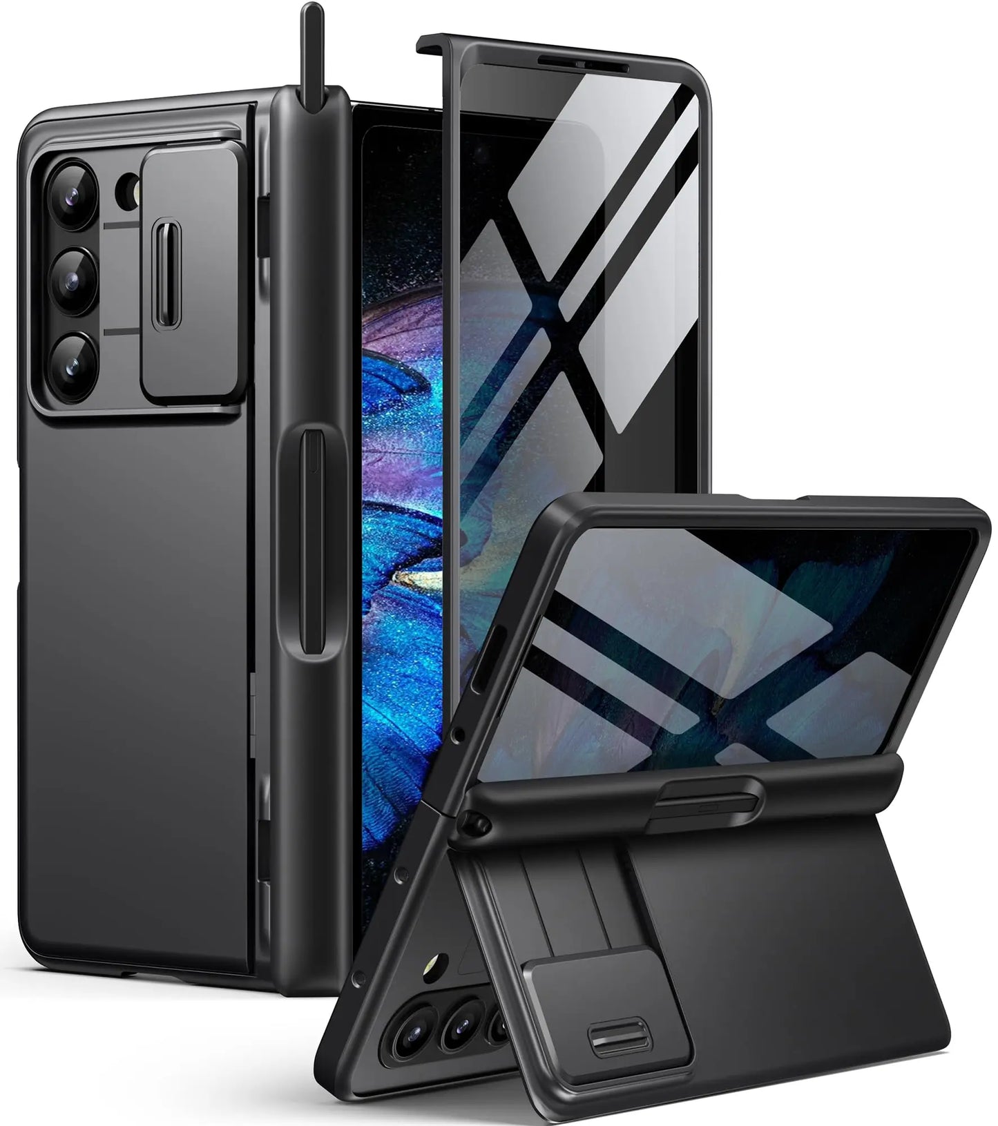 Big Stand For Z Fold 5 Case with Slide Camera Cover Built-in HD Screen Protector Full Body Heavy Duty Shockproof Slim Phone Case