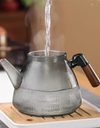 Stripe High Borosilicate Glass Teapot  With Walnut Handle Cooking and Steaming Dual Purpose Glass Tea Pot Tea Kettle Teaware
