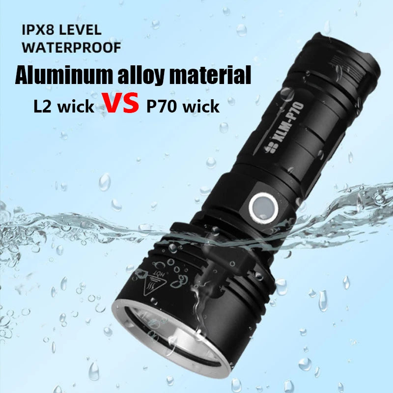 P70 LED Flashlight High Power USB Rechargeable Torch 26650 Battery Waterproof Outdoor Camping Light