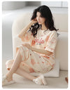 2-Pcs Women’s Cotton Pajama Set – Breathable Short Sleeve Summer Sleepwear with Cute Prints