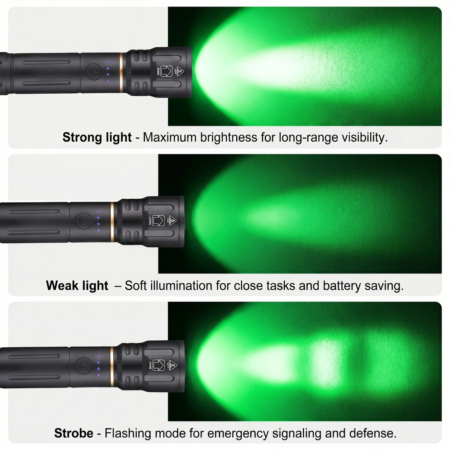 Zoom Green Light Rechargeable LED Flashlight