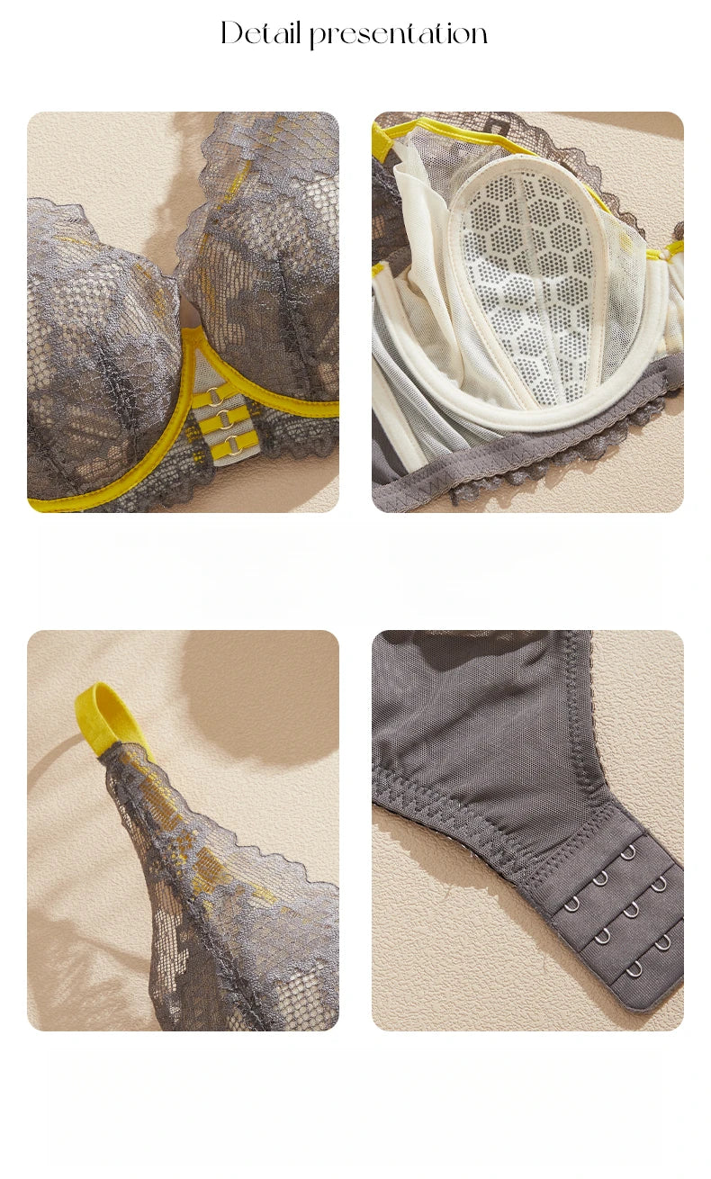 Womens French Lace Plunge Underwire Push Up Bra