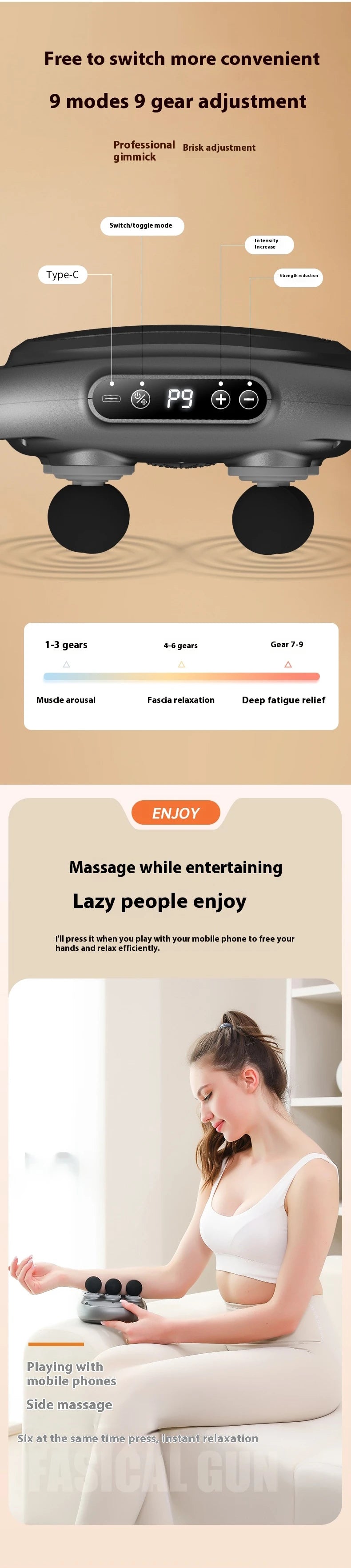 Muscle Massge  for Athletes,Handheld Back Massager，Handheld Deep Tissue Percussion Massager  for Neck,Back,Leg