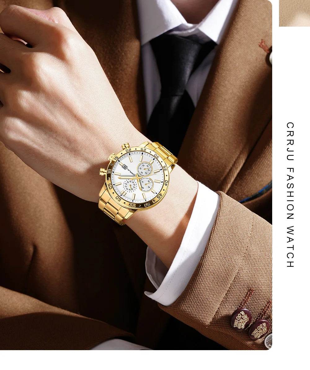 Fashion Mens Business Stainless Steel Band Quartz Watches with Calendar Chronograph Luminous Analog Wristwatch Man