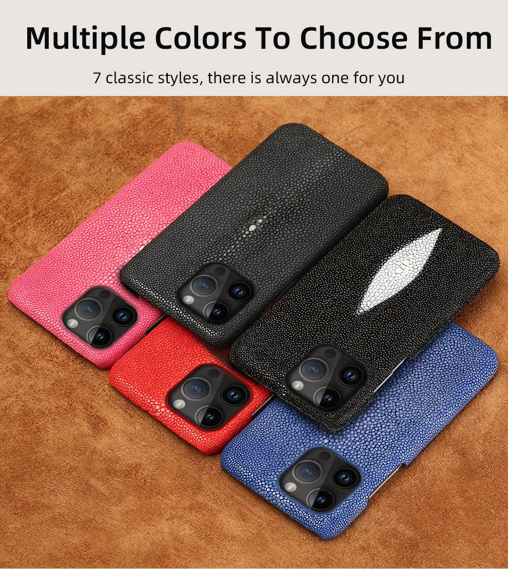 Genuine Stingray Leather Phone Case for iPhone 16 15 14 Pro Max Plus 14Pro 15Pro max Luxury Shockproof Back Cover
