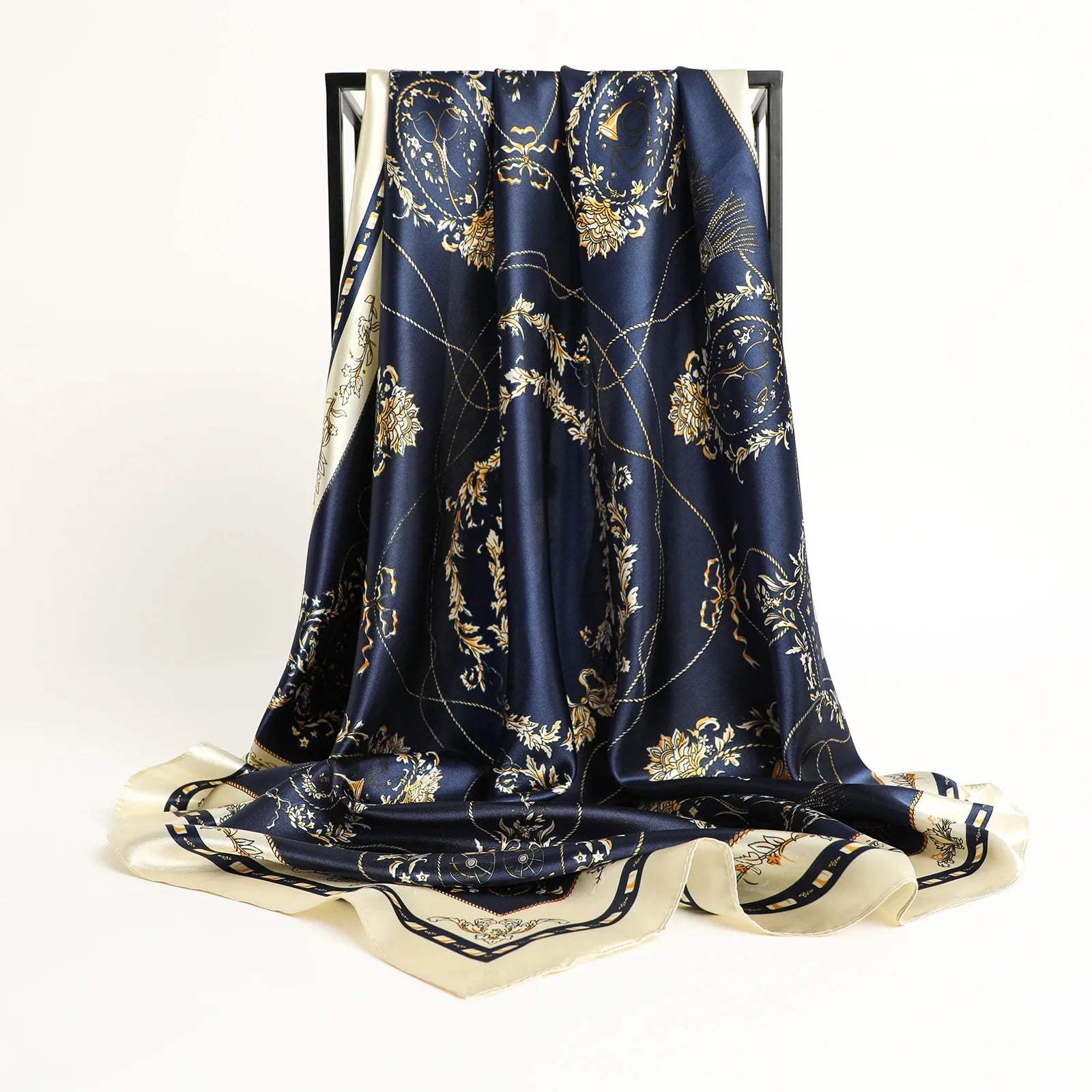 Silk Scarves Women Leaf Print Foulard Satin Square Head Hijab Scarf Ladies Luxury Brand Shawls  Bandana Female Muffler Scarf