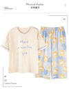 2-Pcs Women’s Cotton Pajama Set – Breathable Short Sleeve Summer Sleepwear with Cute Prints