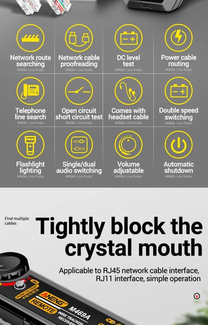 Network Line Tester Cable Finder RJ11 RJ45 Analyzer Test Tracker Receiver Telephone Line Networking Repair Tools
