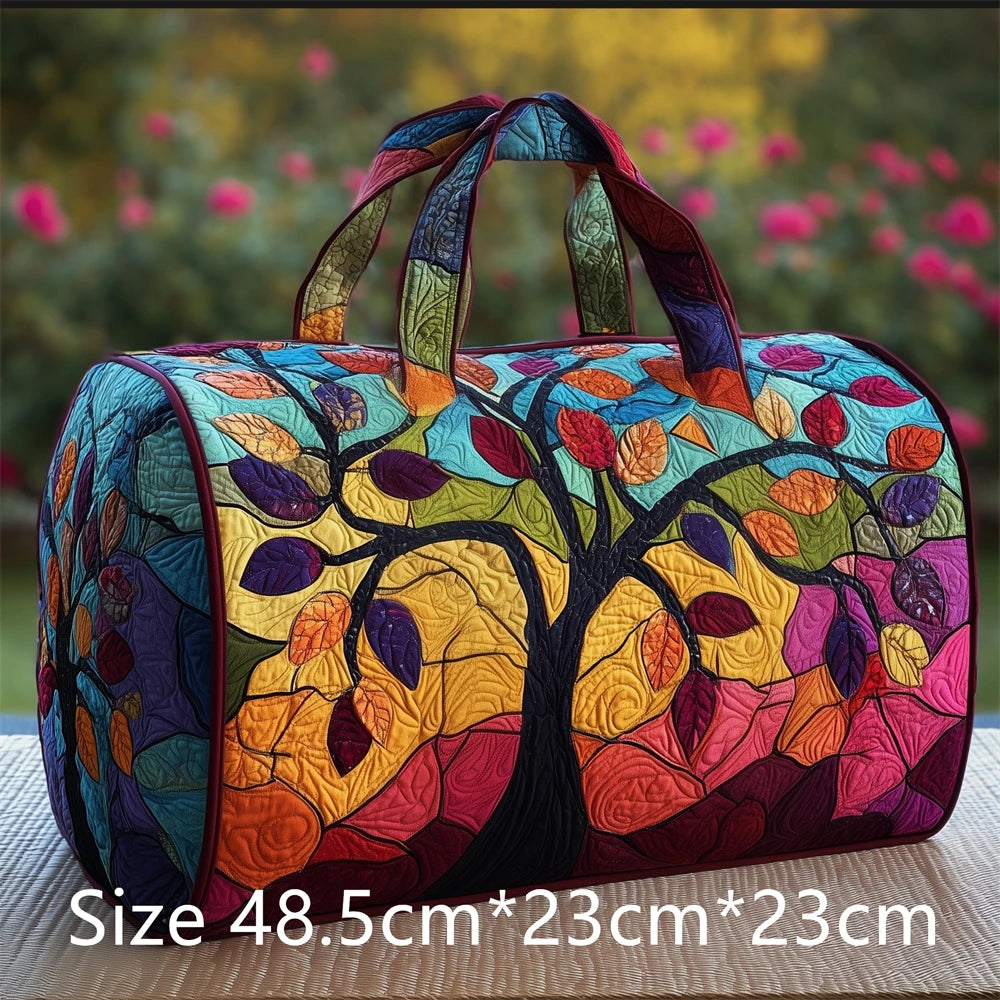 Vibrant Tree of Life 3D Quilted Duffel Bag Colorful Rainbow Leaves Print Travel Weekender Artistic Boho Gym Yoga Bag Men Women