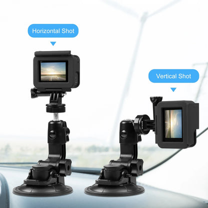 Car Suction Cup Mount with Phone Clamp & Screw & Tripod Adapter for Smartphone & for Gopro DJI Sports Action Cameras